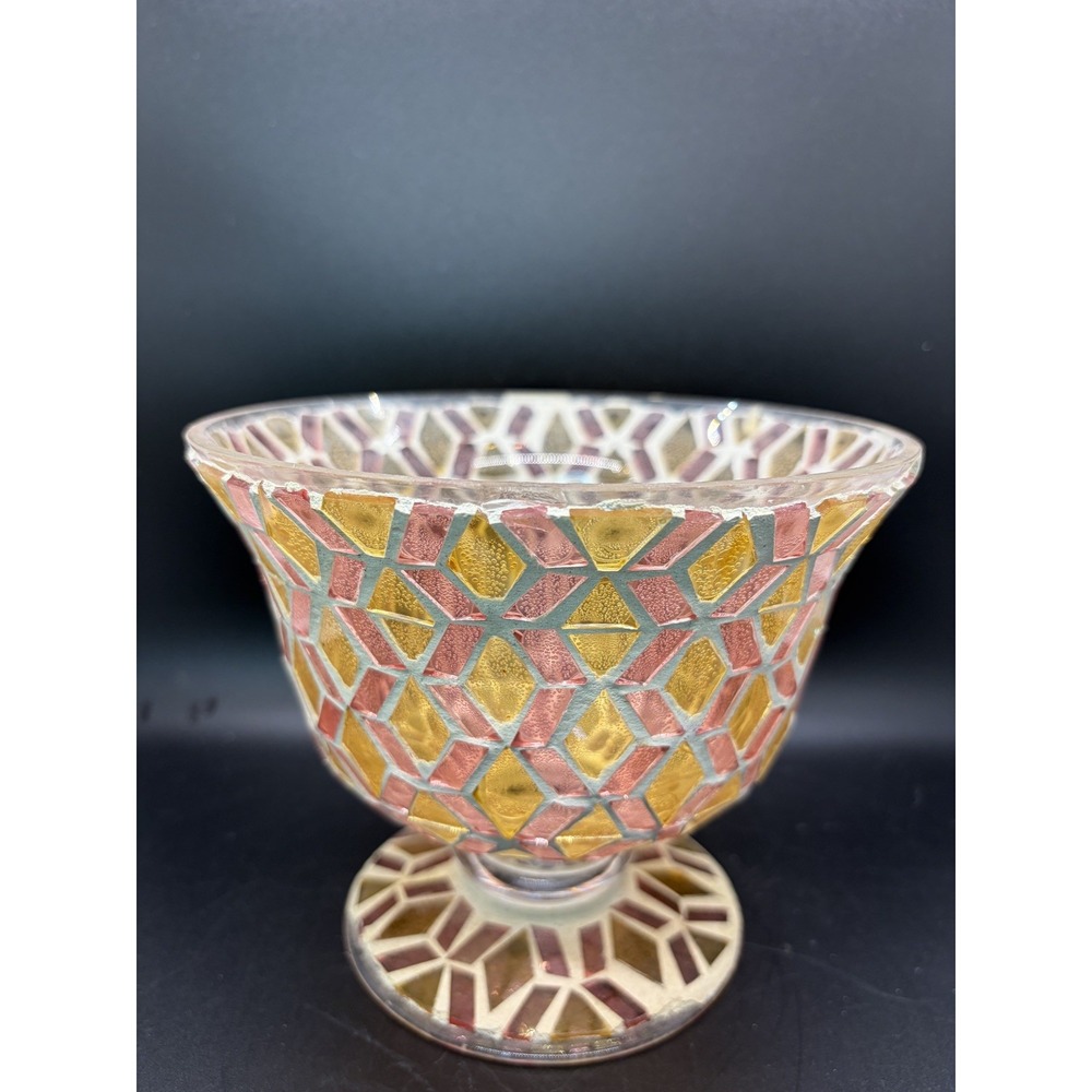 Handcrafted Mosaic Glass Tumbler – Geometric Tile Design – Boho Chic Accent‎